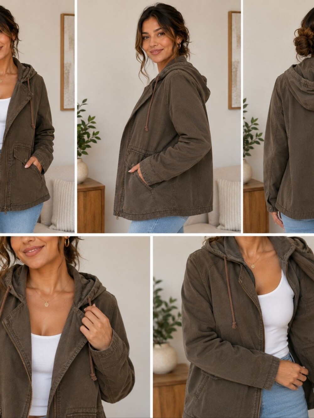 Old Navy Olive Green Hooded Utility Anorak Jacket With Pockets - Picture 2 of 9